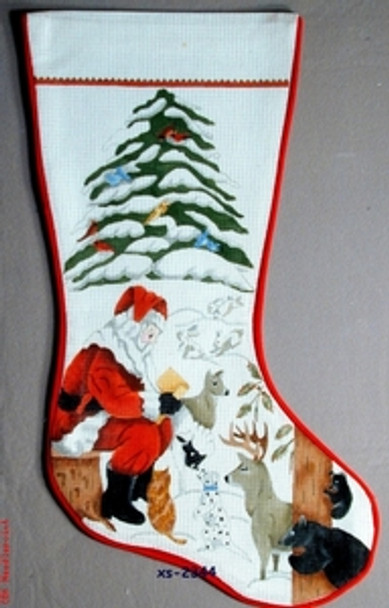 XS-2344 Santa in Forest 18 Mesh 20" Stocking CBK Bettieray Designs