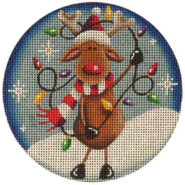 28f Rudy & light string Reindeer 4" Round 18 Mesh Rebecca Wood Designs!