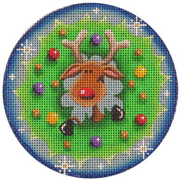 28g Wreath around Rudy Reindeer  4" Round 18 Mesh Rebecca Wood Designs!