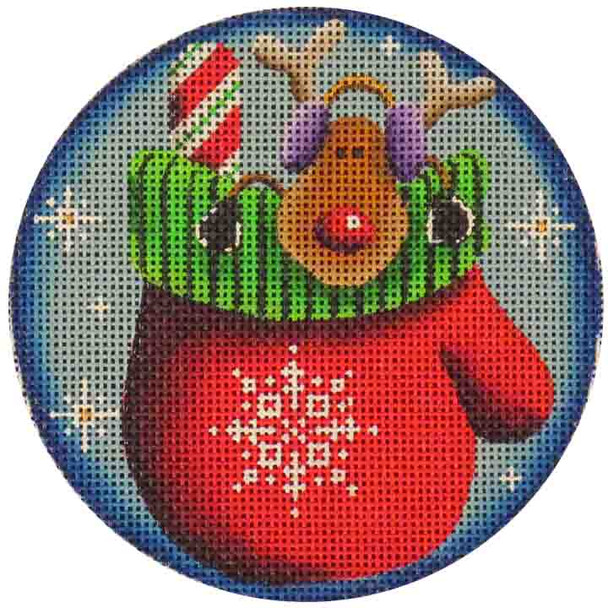 28h Mitten Reindeer  4" Round 18 Mesh Rebecca Wood Designs!