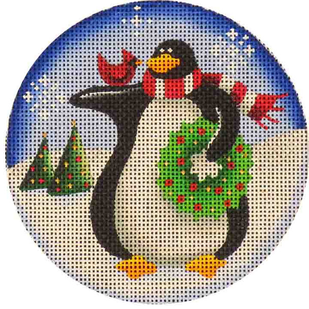 30b Wreath Penguin 4" Round 18 Mesh Rebecca Wood Designs!