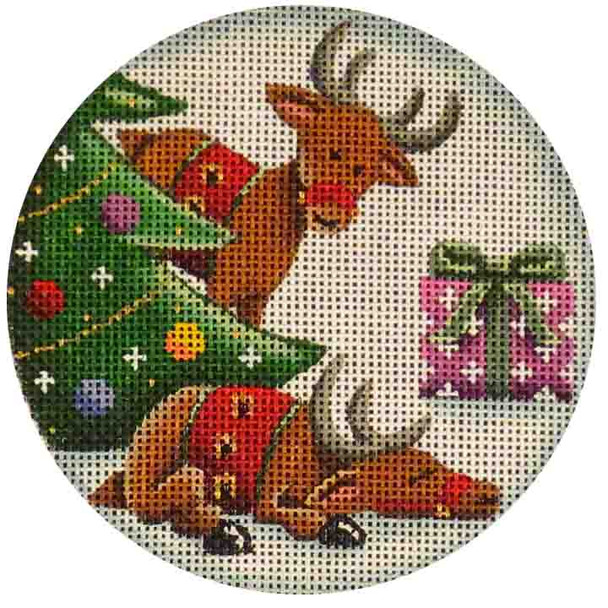 44f Snoozing Reindeer 4" Round 18 Mesh Rebecca Wood Designs!