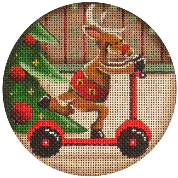 51f Reindeer Scootering 4" Round 18 Mesh Rebecca Wood Designs!