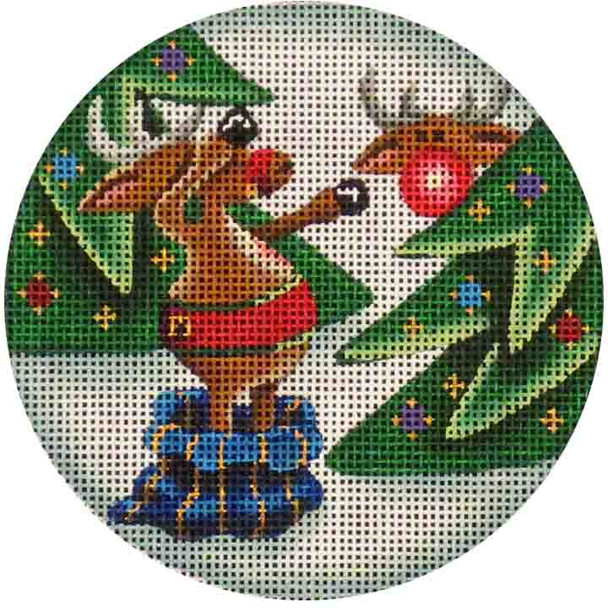 41e Glowing Rudolph Reindeer 4" Round 18 Mesh Rebecca Wood Designs!