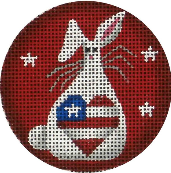 63h Patriotic Bunny   3" Round 18 Mesh Rebecca Wood Designs!