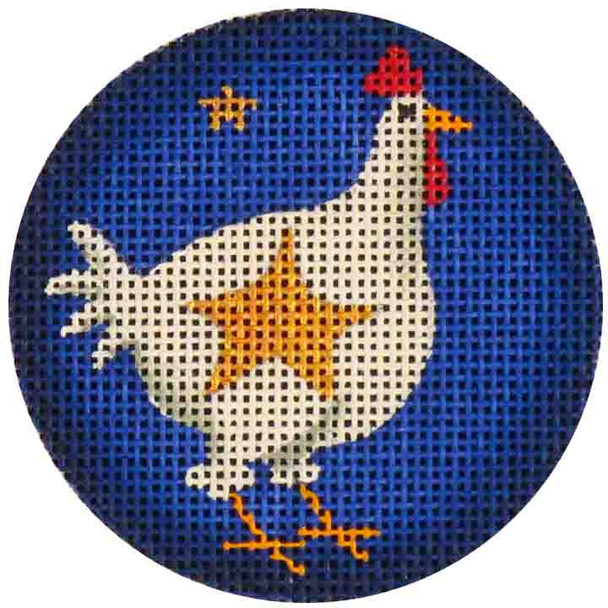 63c Patriotic Chicken  3" Round 18 Mesh Rebecca Wood Designs!