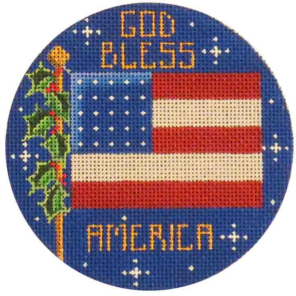 61f Flag ornament 4" Round  18 Mesh Rebecca Wood Designs!