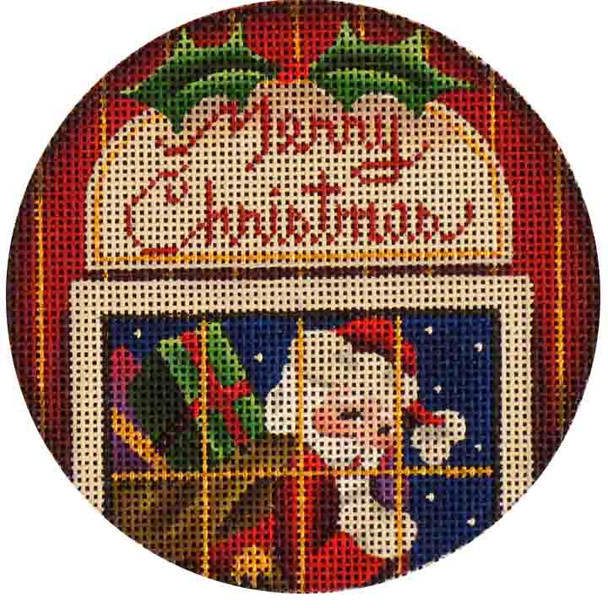 68a Window Santa 4" Round  18 Mesh Rebecca Wood Designs!