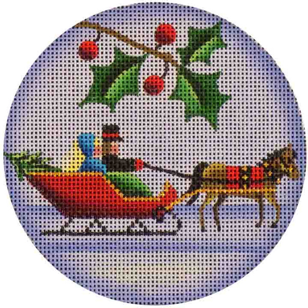 67e Red sleigh 4" Round  18 Mesh Rebecca Wood Designs!