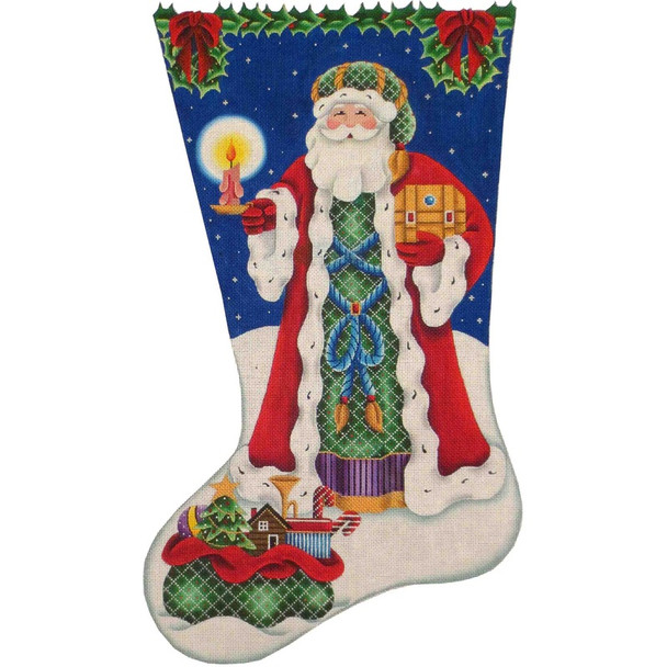 343b Father Christmas Stocking 11" x 19" 18 Mesh Rebecca Wood Designs!