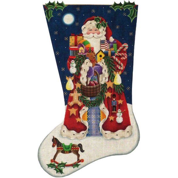 343q  Americana Santa Stocking 11 x 19 18 Mesh Rebecca Wood Designs!