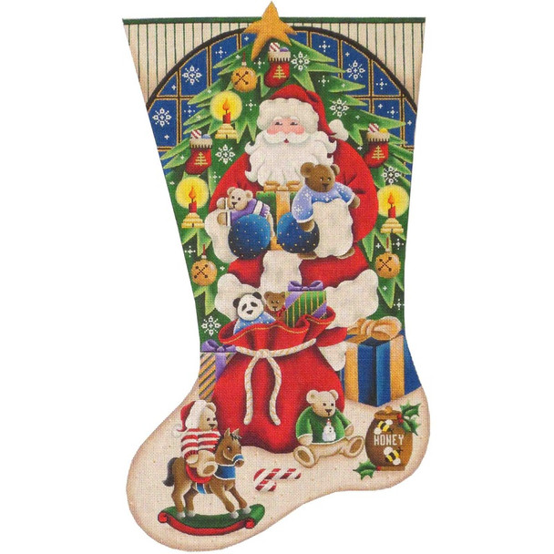 397c Teddy’s for Christmas Stocking 11" x 19" 18 Mesh Rebecca Wood Designs!