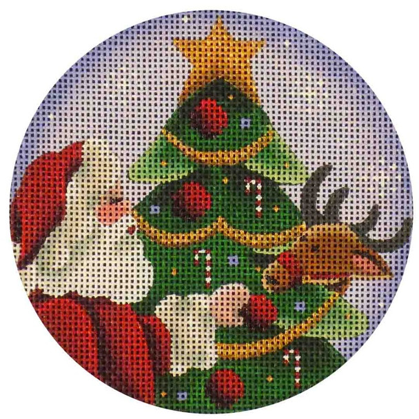 1012a Round the tree Santa Rudolph  4" Round 18 Mesh Rebecca Wood Designs!