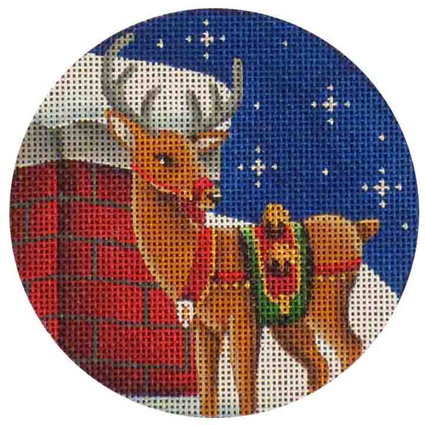 1011b Chimney Reindeer  4" Round 18 Mesh Rebecca Wood Designs!