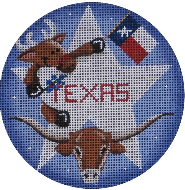 1022a Texas reindeer  4" Round 18 Mesh Rebecca Wood Designs!
