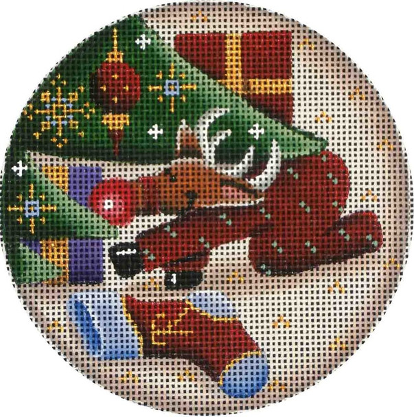 1018b Under the tree Reindeer 4" Round 18 Mesh Rebecca Wood Designs!