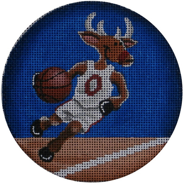 1022o Basketball reindeer  4" Round 18 Mesh Rebecca Wood Designs!