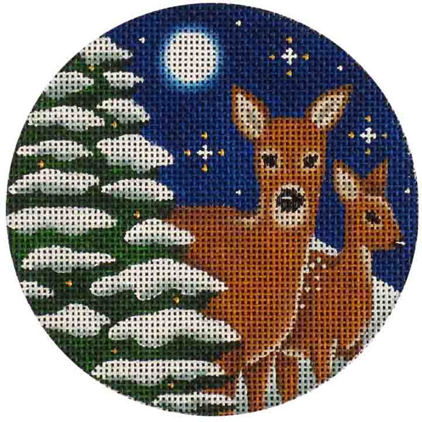 1016e Evening deer  Reindeer 4" Round 18 Mesh Rebecca Wood Designs!