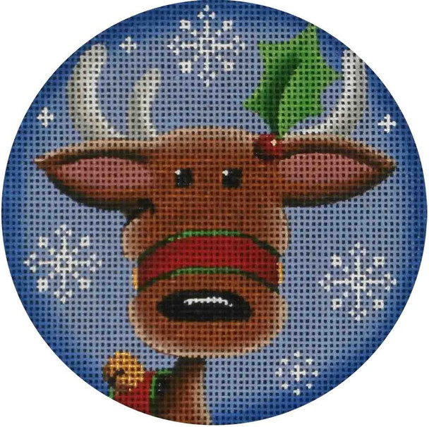 1015d Straight on selfie Reindeer 4" Round 18 Mesh Rebecca Wood Designs!