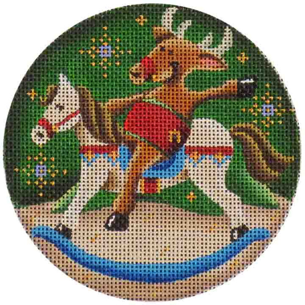 1012i Ride’em reindeer Rocking Horse 4" Round 18 Mesh Rebecca Wood Designs!