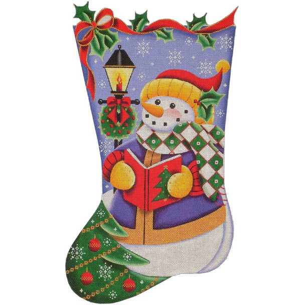 1331f Caroler Snowman 11" x 19" 13 Mesh Rebecca Wood Designs!