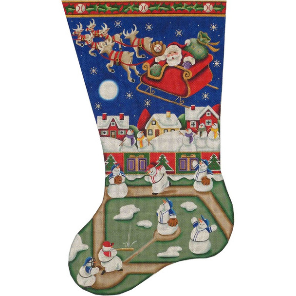 1339 Snowman Baseball Stocking 11" x 19" 18 Mesh Rebecca Wood Designs!