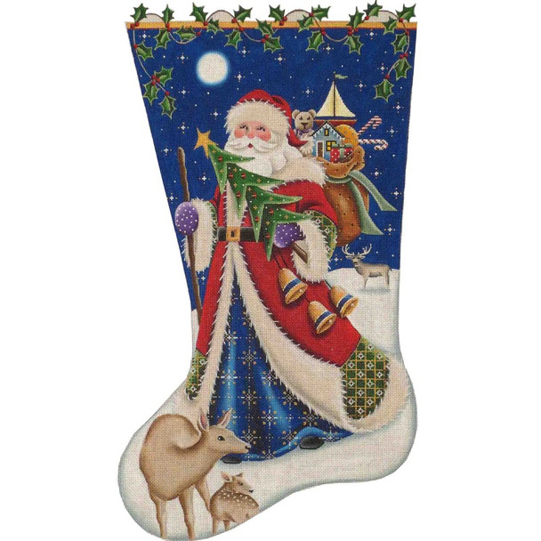 1344 Woodland Christmas Stocking 11" x 19" 13 Mesh Rebecca Wood Designs!