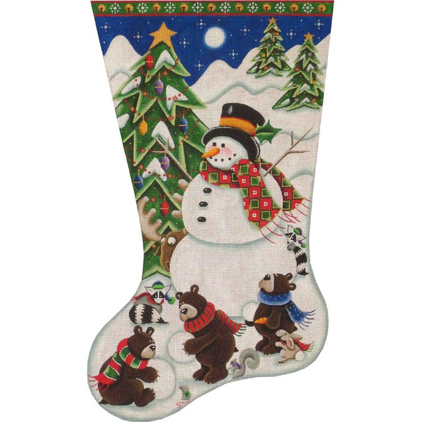 399f  Building A Snowman Stocking 11" x 19" 13 Mesh Rebecca Wood Designs!