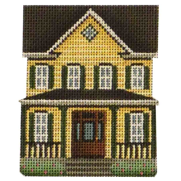 416d Yellow Victorian Cottage3 x 4" 18 Mesh Rebecca Wood Designs!