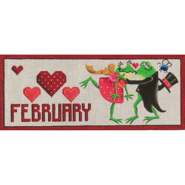 436b February Frogs 10.5" x 4.25" 18 Mesh Rebecca Wood Designs!