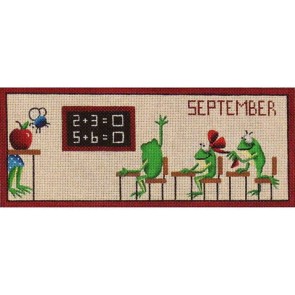 436i September Frogs 10.5" x 4.25" 18 Mesh Rebecca Wood Designs!