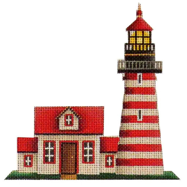 433f Banded Lighthouse 4" x 6" 18 Mesh Rebecca Wood Designs!