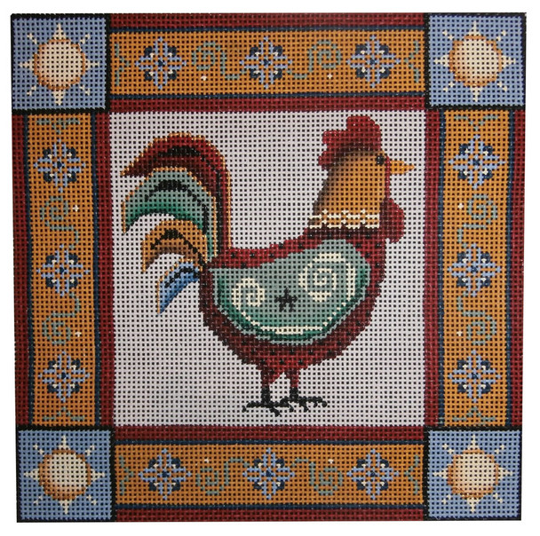 465h Rooster pillow  8" x 8" 13 Mesh Rebecca Wood Designs!