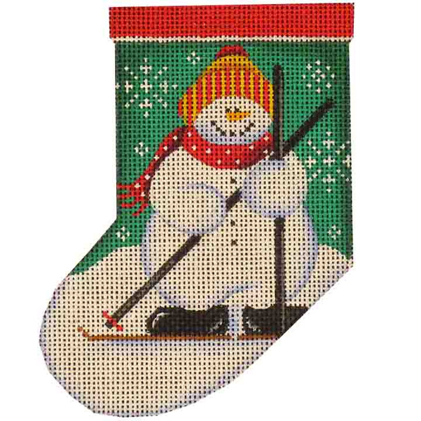 502k Ski snowman  4" x 5" 18 Mesh Rebecca Wood Designs!