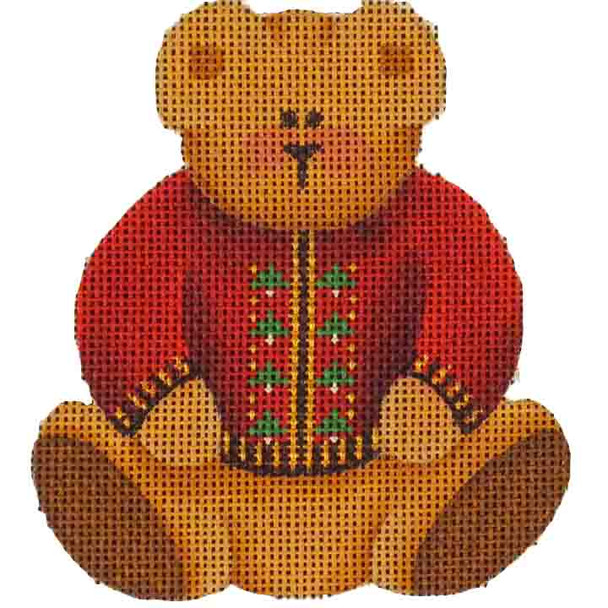507t Red teddy bear 4" x 4" 18 Mesh Rebecca Wood Designs!