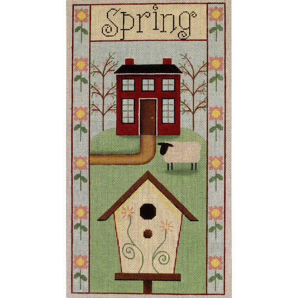 535a Spring Folk Banner 7" x 13" 18 Mesh Rebecca Wood Designs!