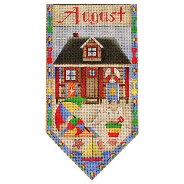 529h  August Cottage Banner 7" x 13" 18 Mesh Rebecca Wood Designs!