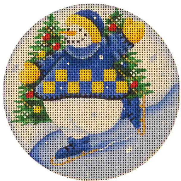 562b Skating snowman 4" Round 18 Mesh Rebecca Wood Designs !