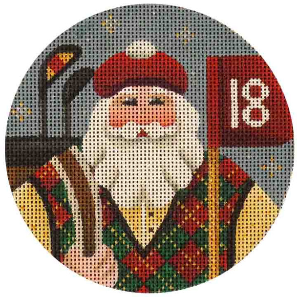 543h Golfing Santa 4" Round 18 Mesh Rebecca Wood Designs !