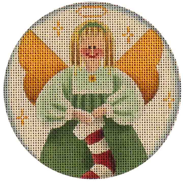 585c Folk stocking angel  4" Round 18 Mesh Rebecca Wood Designs!