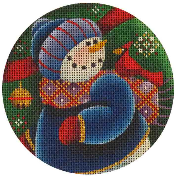 573b Christmas Song Snowman 4" Round 18 Mesh Rebecca Wood Designs