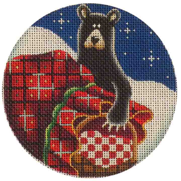 598d Christmas basket Bear 4" Round 18 Mesh Rebecca Wood Designs!