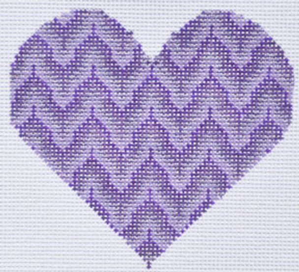 TM-28 Purple Bargello Heart  3 3/4 x  3  1/2 18 Mesh TANYA MERTEL Danji Designs