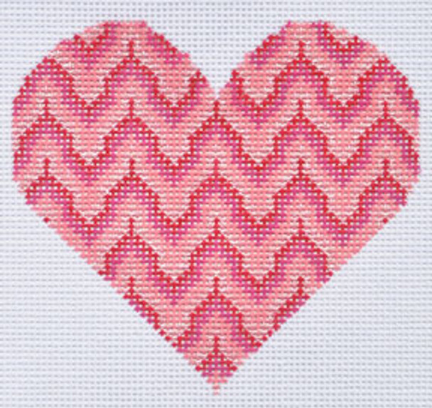 TM-32 Pink Bargello Heart  3 3/4 x  3  1/2 18 Mesh TANYA MERTEL Danji Designs