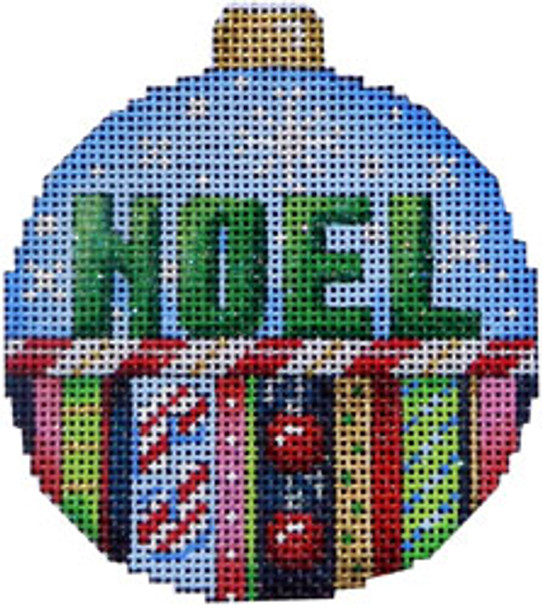 CT-1821 Noel/Stripes Ball Ornament Large  3 x 3.5 18 Mesh Associated Talents