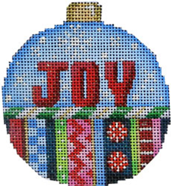 CT-1822 Joy/Stripes Ball Ornament Large  3 x 3.5 18 Mesh Associated Talents