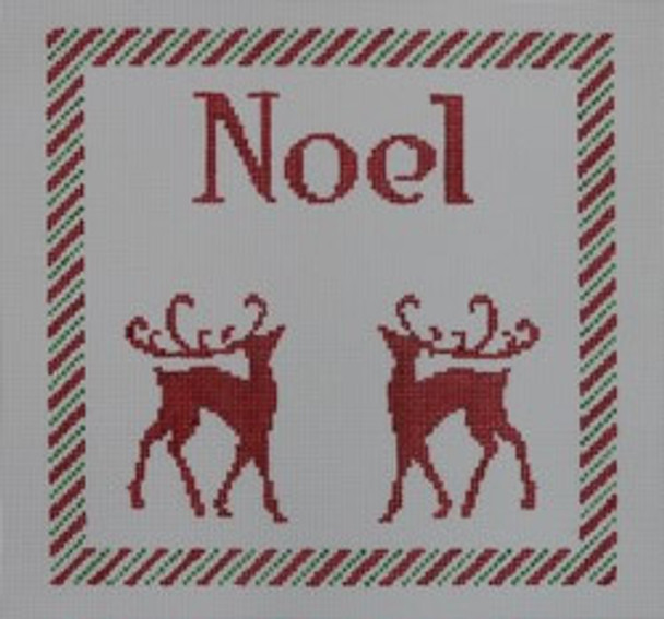 SG22 Noel with Two Reindeer 6 x 7.5 18 Mesh Kristine Kingston Needlepoint Designs