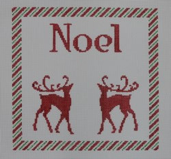 SG22 Noel with Two Reindeer 6 x 7.5 18 Mesh Kristine Kingston Needlepoint Designs