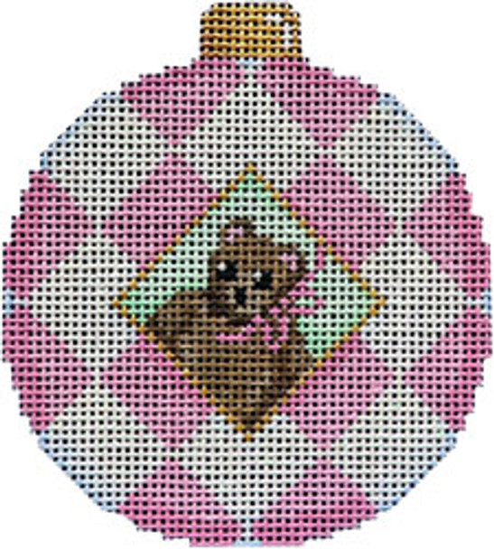 CT-1832P Pink Bear/Harlequin Ball Orn. 3x3.25 18 Mesh Associated Talents 