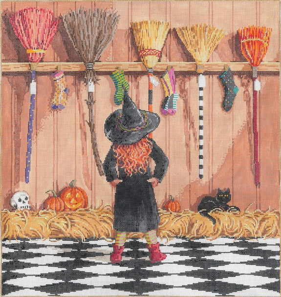 Decisions, Decisions Witch Brooms 15 x 15.5 18 Mesh Once In A Blue Moon By Sandra Gilmore 18-1091